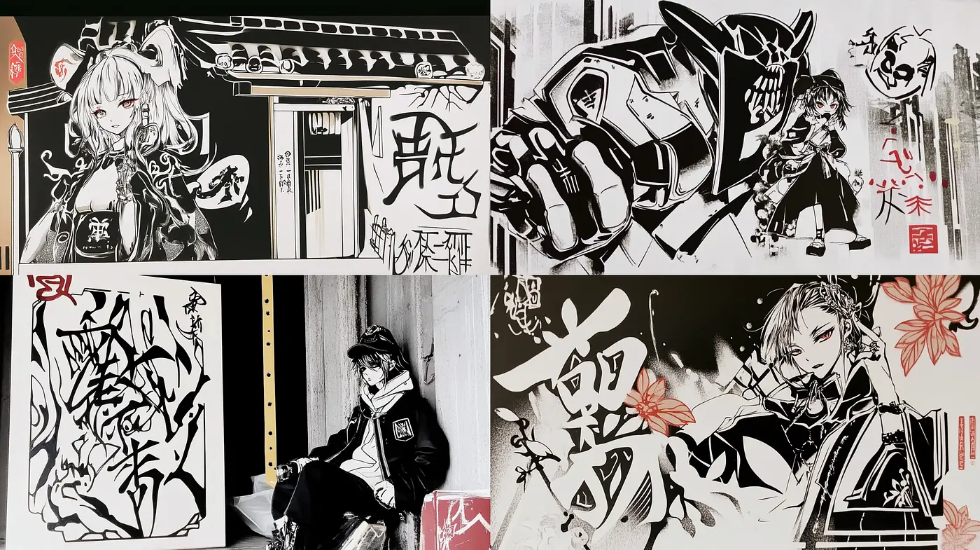 Monochromatic Ink Wash Fusion with Modern Anime Influence - Midjourney sref style