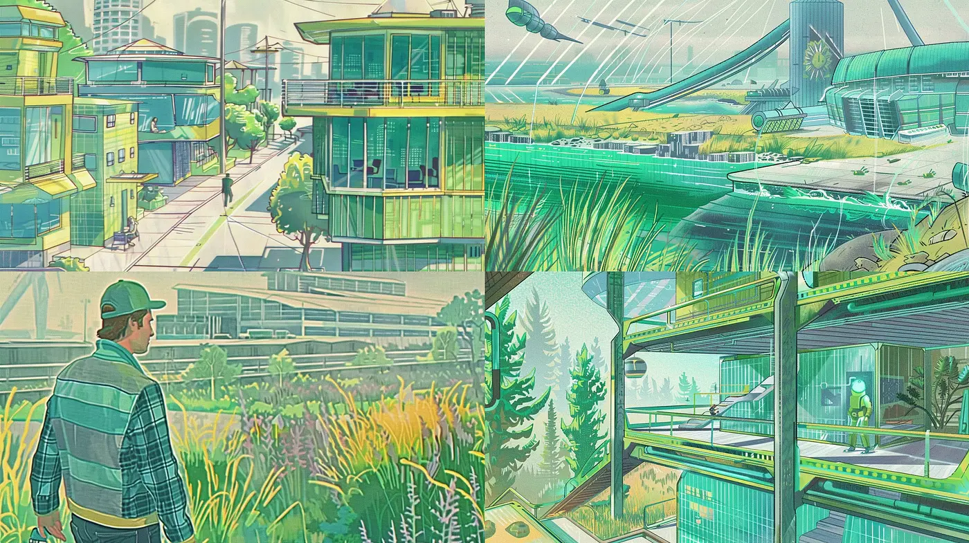 Luminous Pastoral Dreamscape: A Technicolor Synthesis of Retrofuturism and Natural Elements - Midjourney sref style