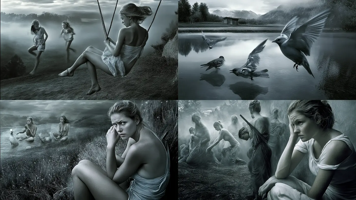 Ethereal Monochrome Dreamscape with Surrealist Overtones - Midjourney sref style