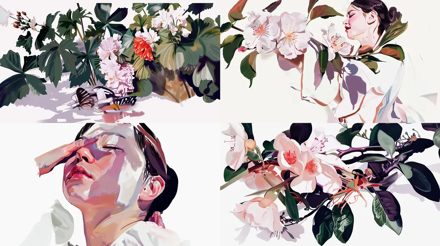 Contemporary Brushstroke Harmony with Floral Essence - Midjourney sref style