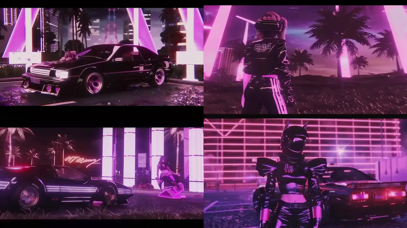Futuristic Retro Aesthetic with Neon Vibes and a Dreamlike Quality - Midjourney sref style