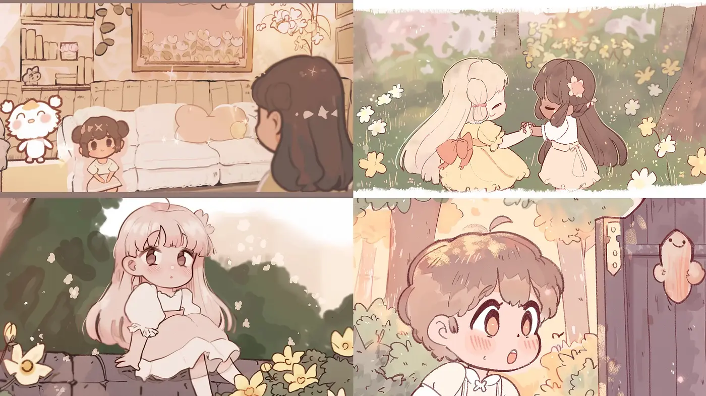 Warm Pastel Tones in Nostalgic Storybook Illustrations - Midjourney sref style