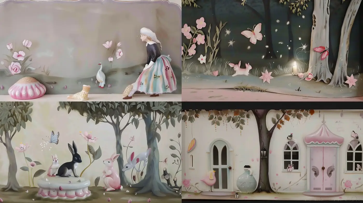 Whimsical Pastoral Scenes with a Soft Storybook Aesthetic - Midjourney sref style
