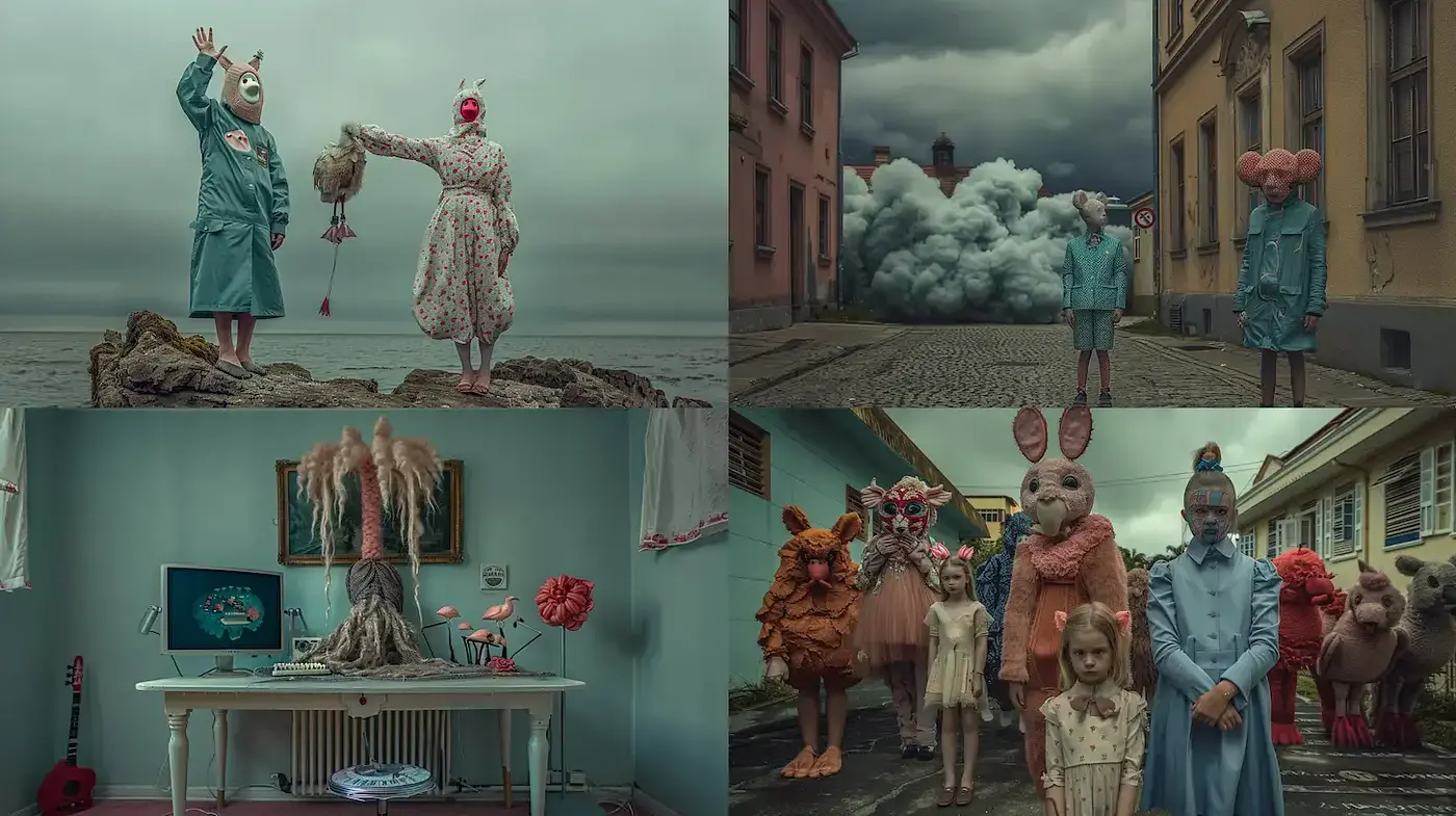 Surreal and Eerie Aesthetic with Twisted Whimsy - Midjourney sref style
