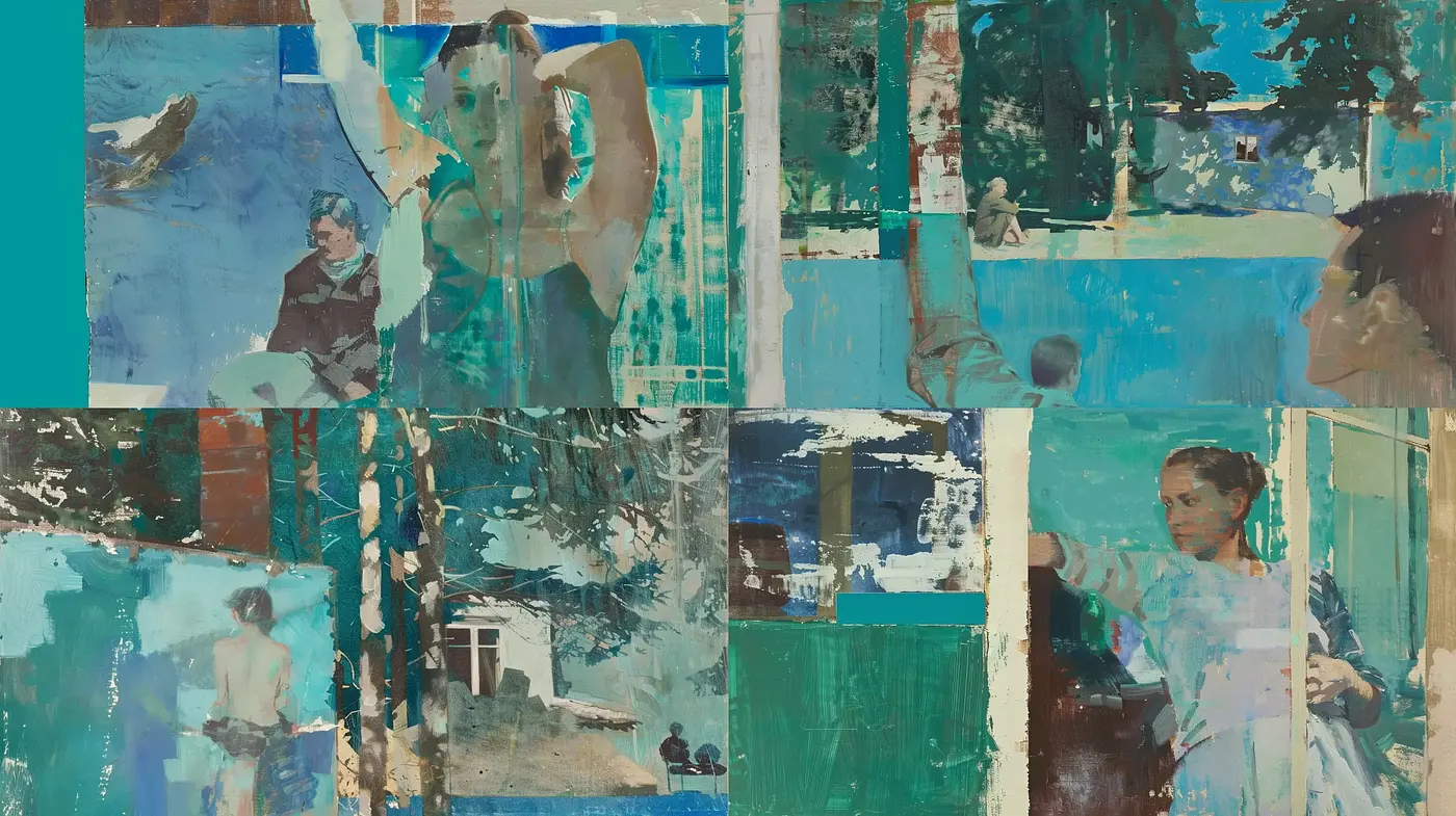 Fragmented Time Capsules in Textured Aquamarine Hues - Midjourney sref style