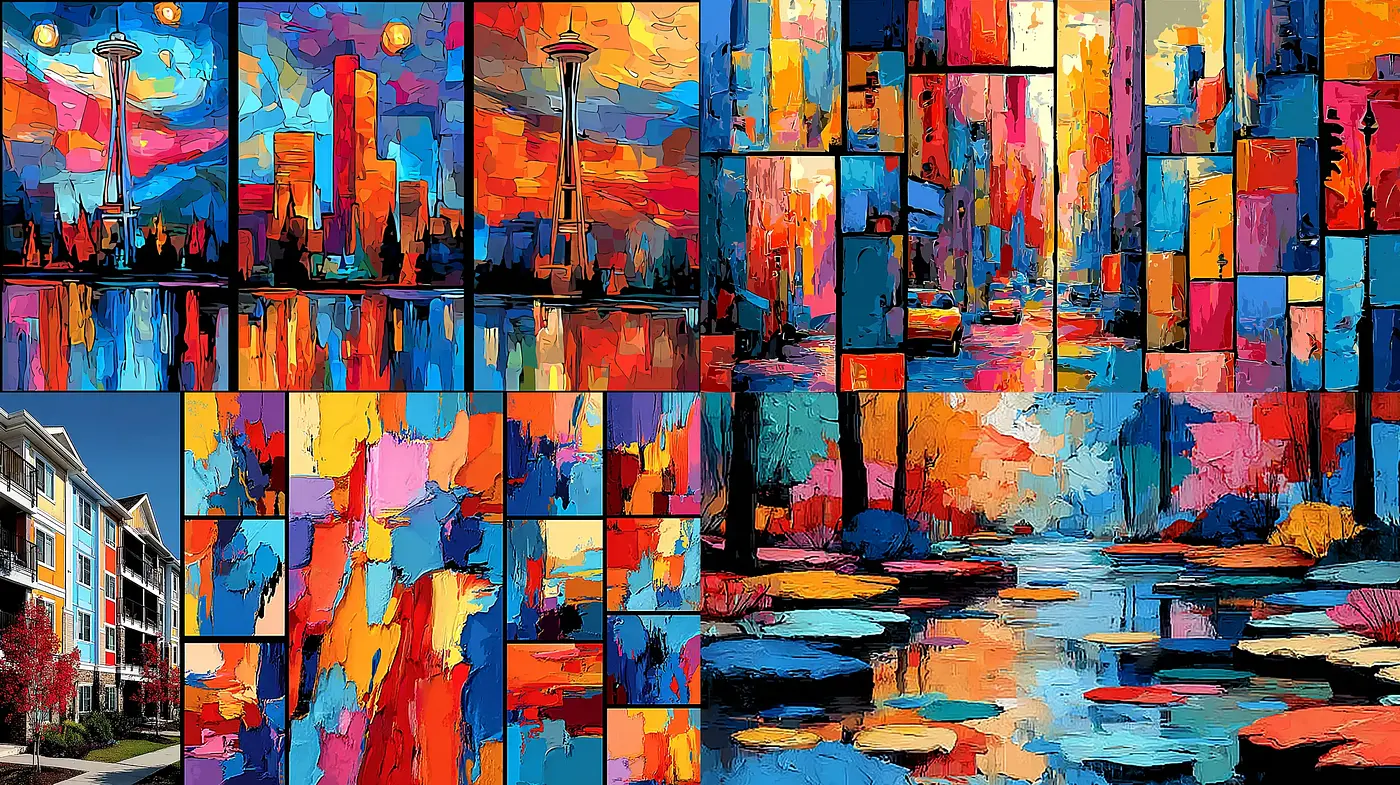 Vivid Abstract Expressionism with a Playful Urban Narrative - Midjourney sref style