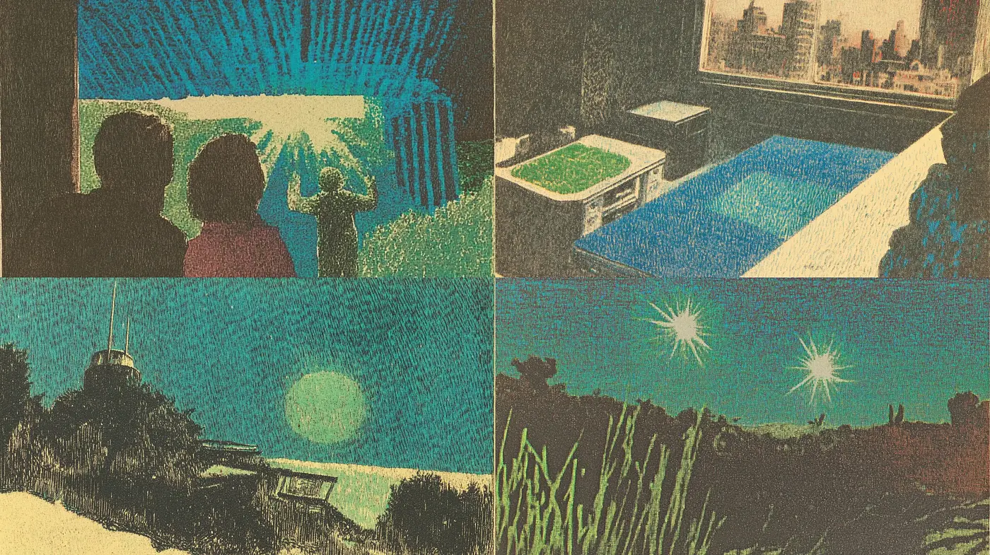 Retro Textured Serenity: A Homage to Vintage Print Techniques - Midjourney sref style