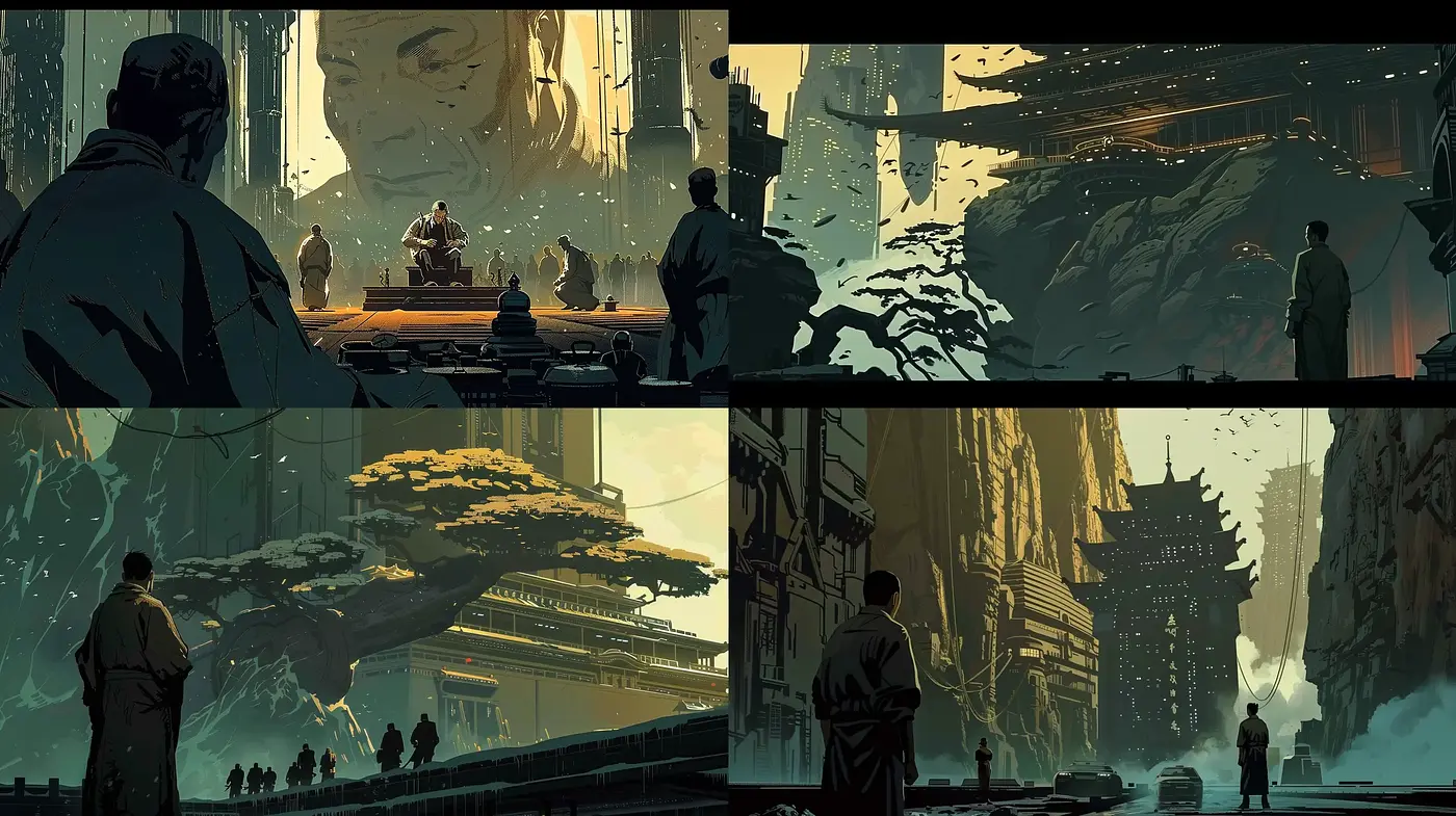 Dystopian Visions in Sepia Tones: A Cinematic Concept Art Exploration - Midjourney sref style