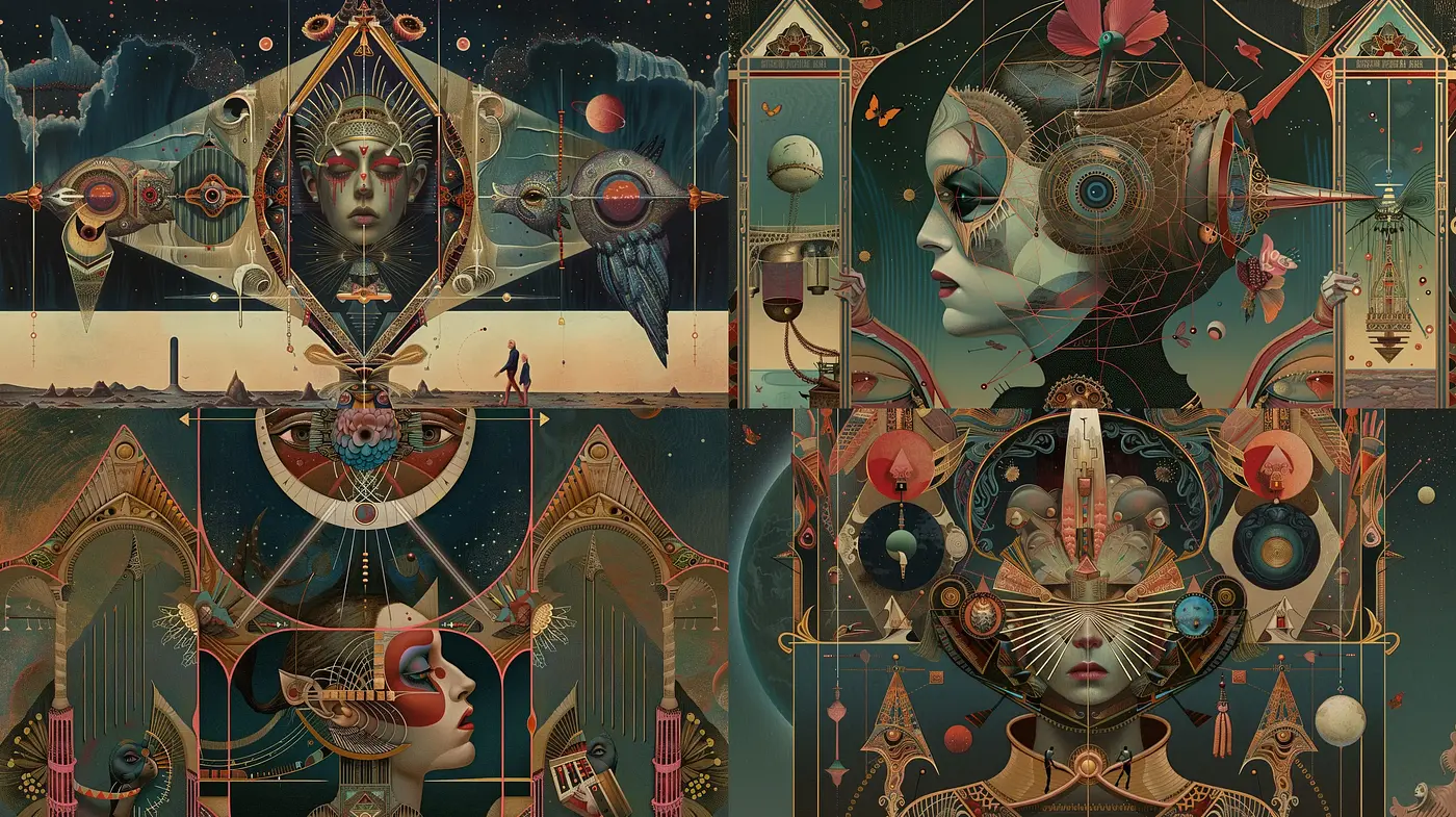 Surreal Symphony of Cosmic and Mythological Harmonies - Midjourney sref style