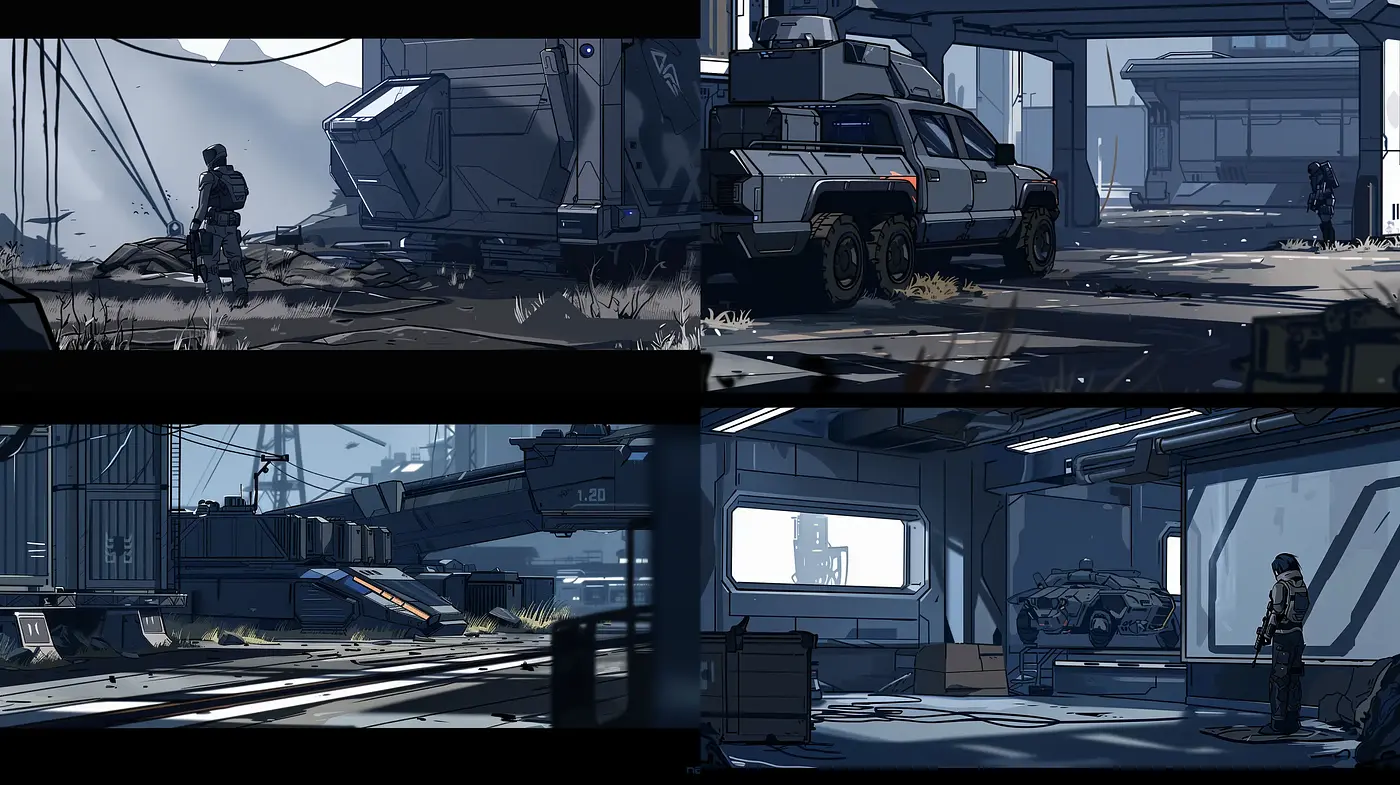 Futuristic Dystopian Vistas with Stylized Ink Sketch Textures - Midjourney sref style