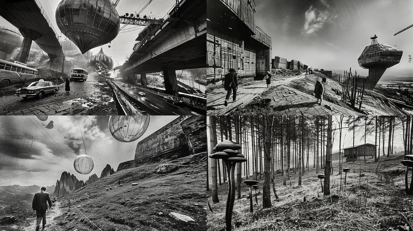 Dystopian Landscapes with a Surrealistic Edge - Midjourney sref style
