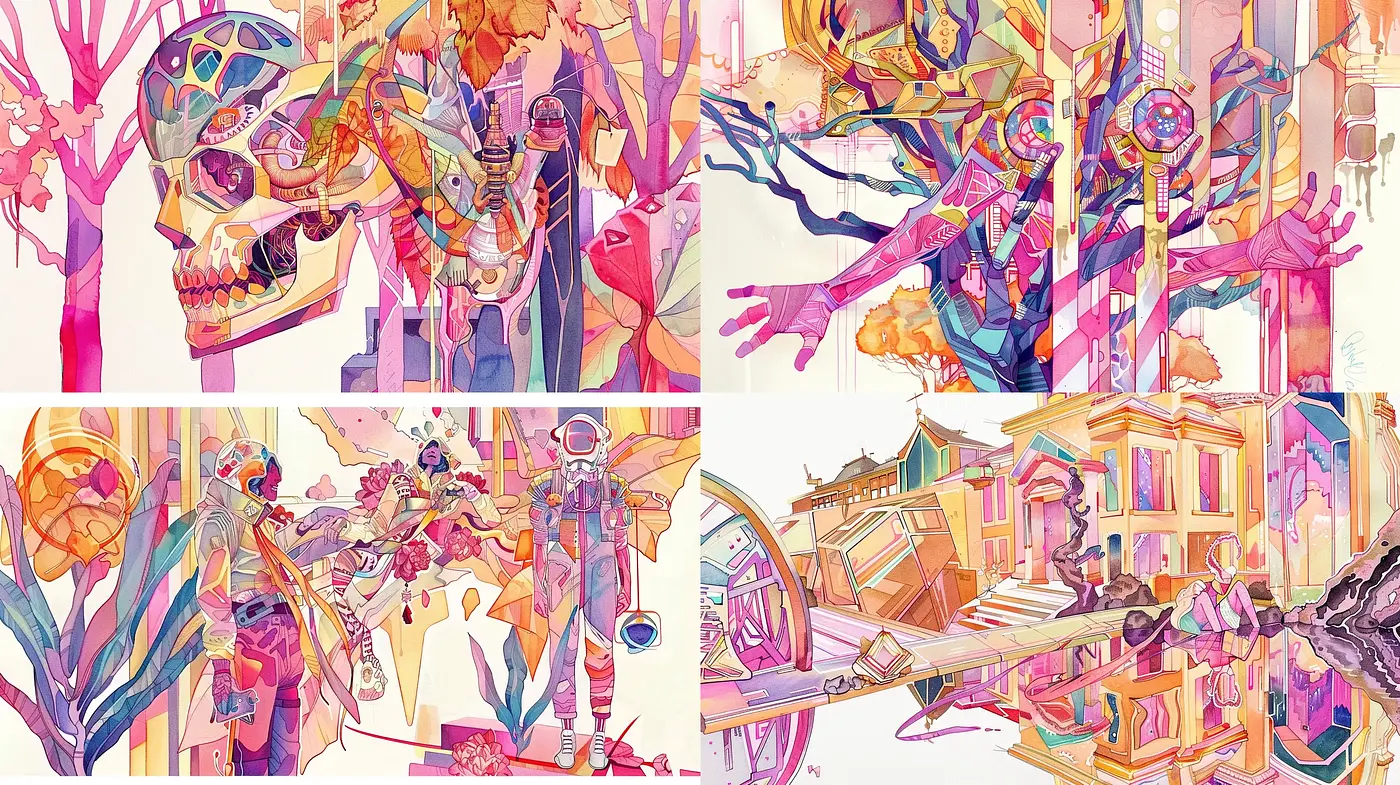 Abstracted Chromatic Harmonies in Surreal Constructions - Midjourney sref style