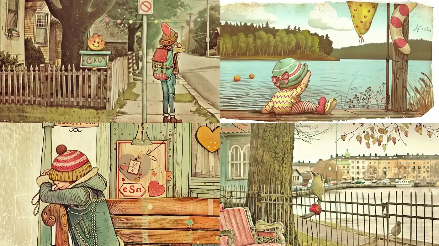 Whimsical Vintage Scenes with Playful Elements - Midjourney sref style