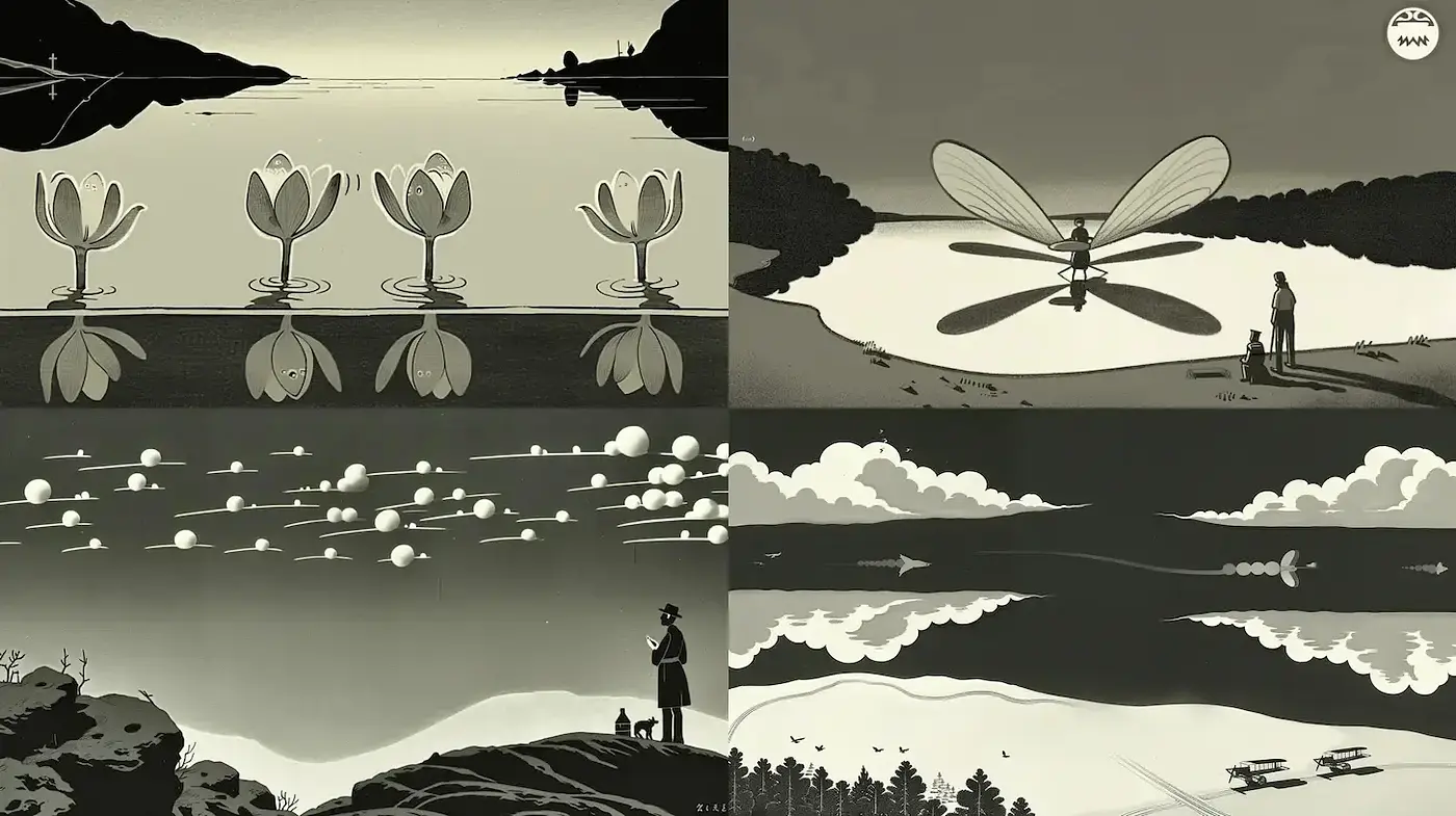 Monochromatic Serenity with Nature Themes and Retro Aesthetics - Midjourney sref style