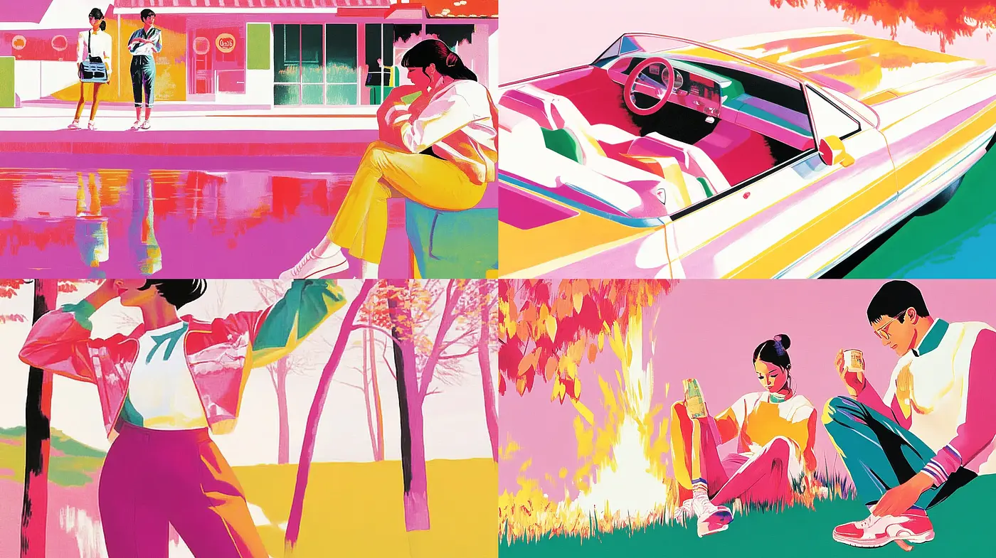 Retro Pop Art Revival with Bold Color Contrasts - Midjourney sref style