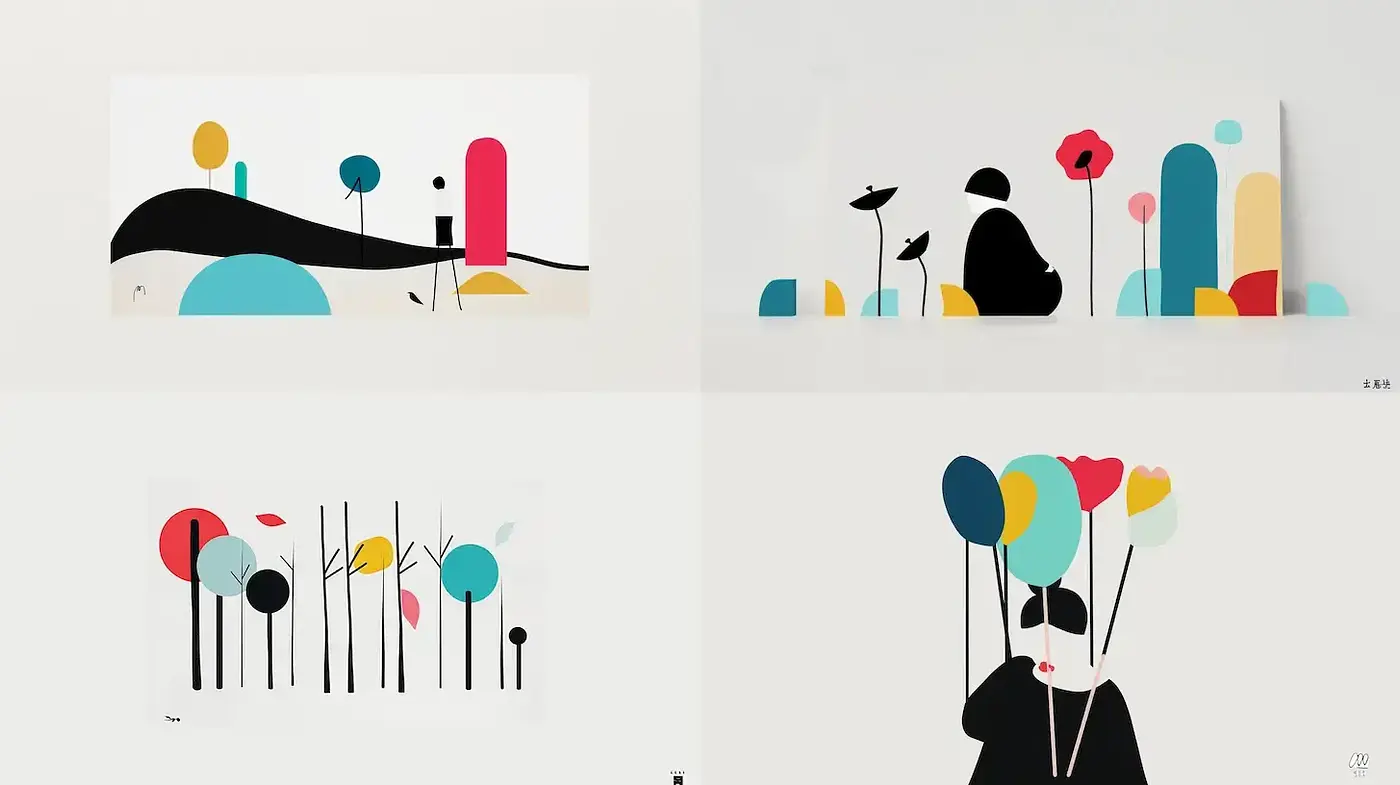 Modern Abstract Minimalism with Bold Colors and Simple Geometric Forms - Midjourney sref style