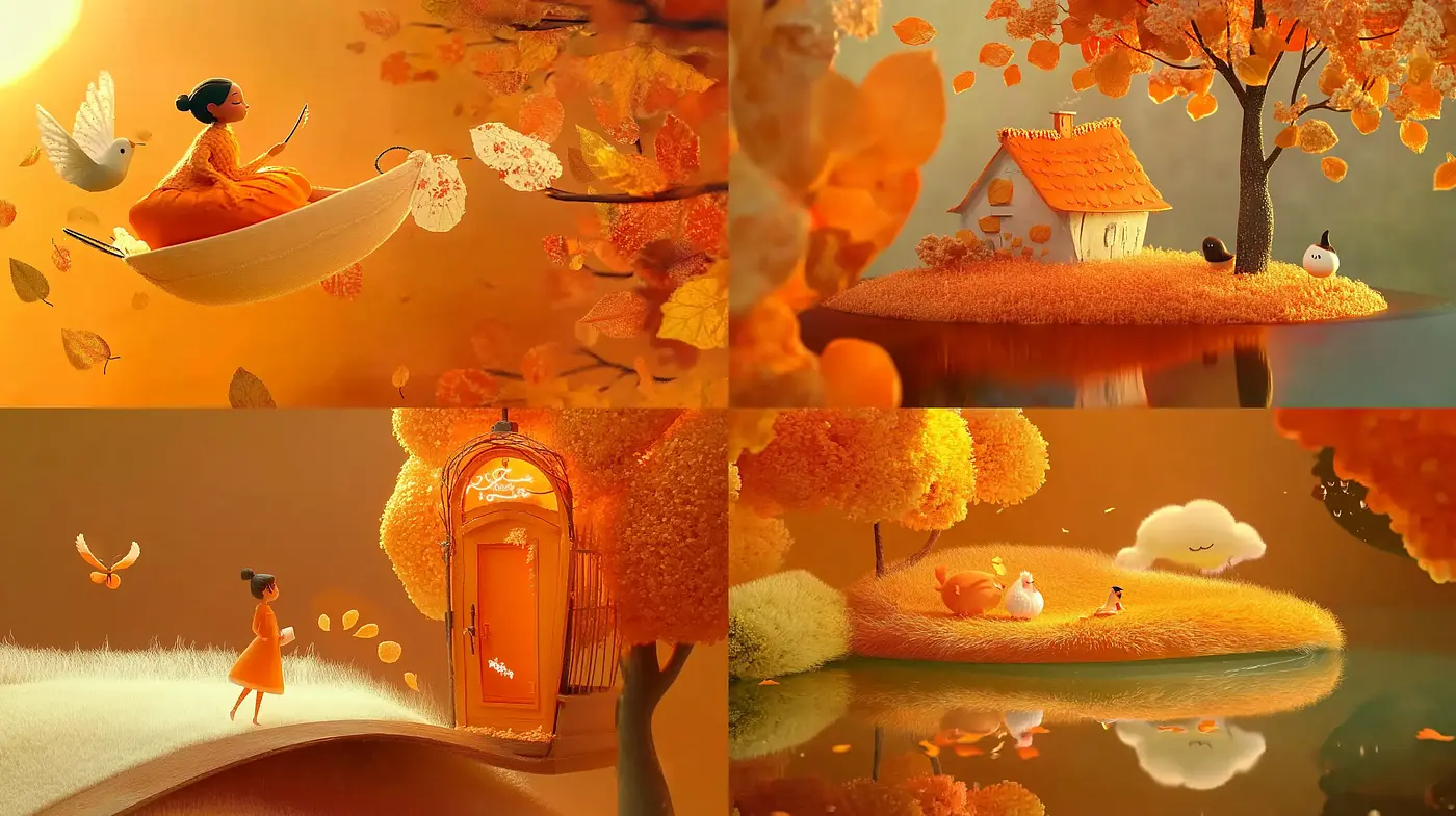 Autumnal Dreamscape: A Harmonious Blend of Warm Hues and Whimsical Imagery - Midjourney sref style