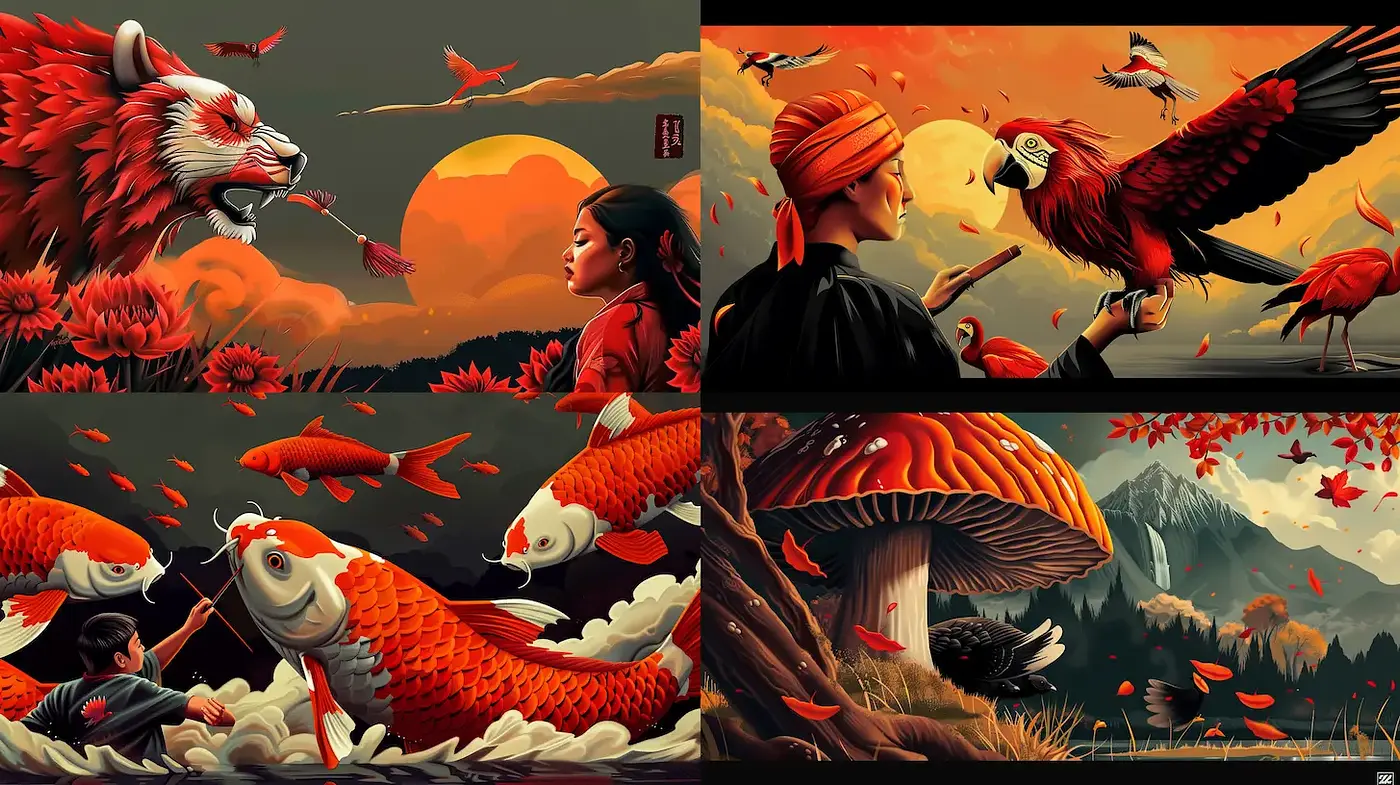 Vibrant and Expressive Imagery Melding Nature with Cultural Elements - Midjourney sref style