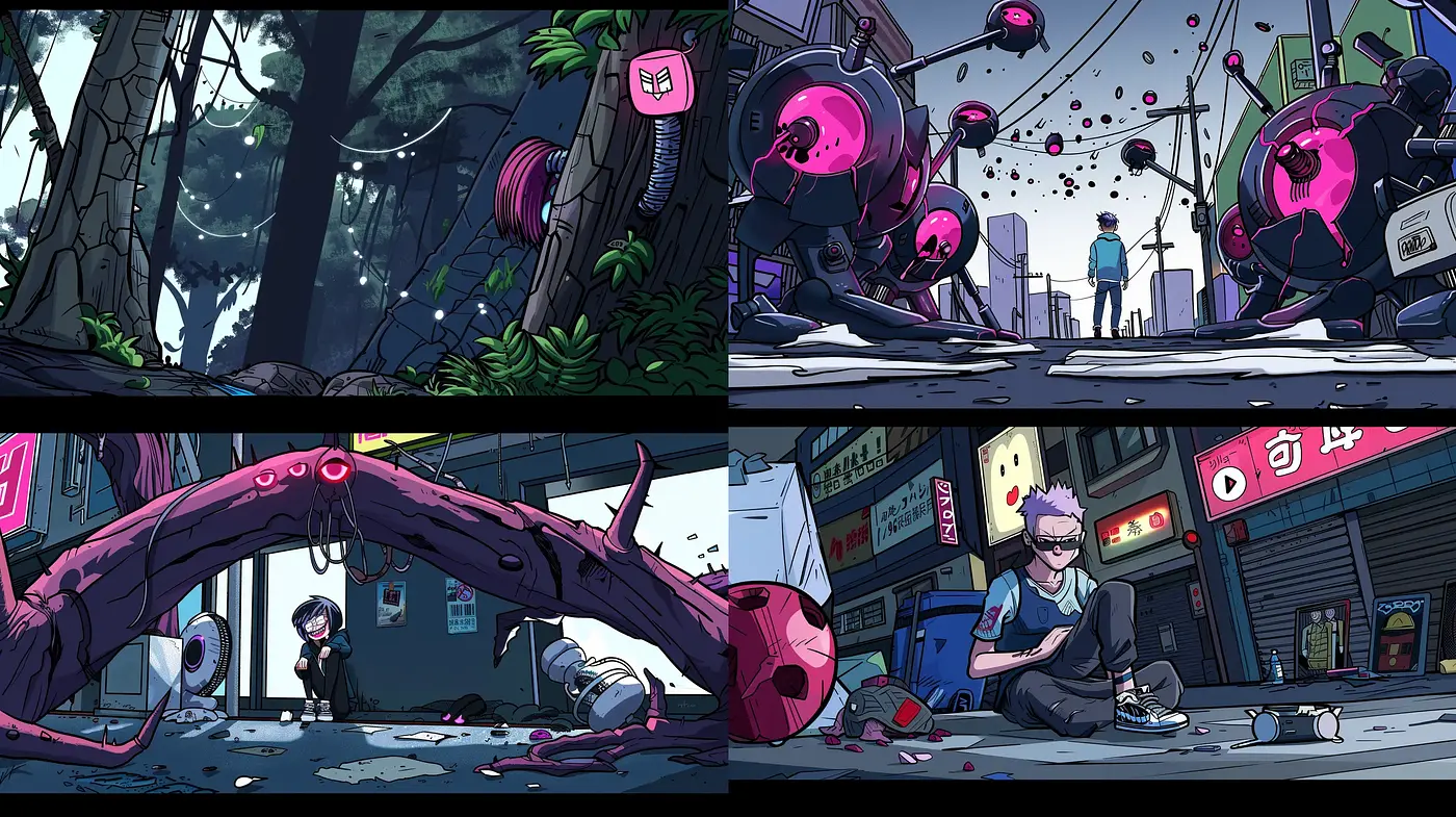 Futuristic Neon-Noir Illustrative Style with Cyberpunk Overtones - Midjourney sref style