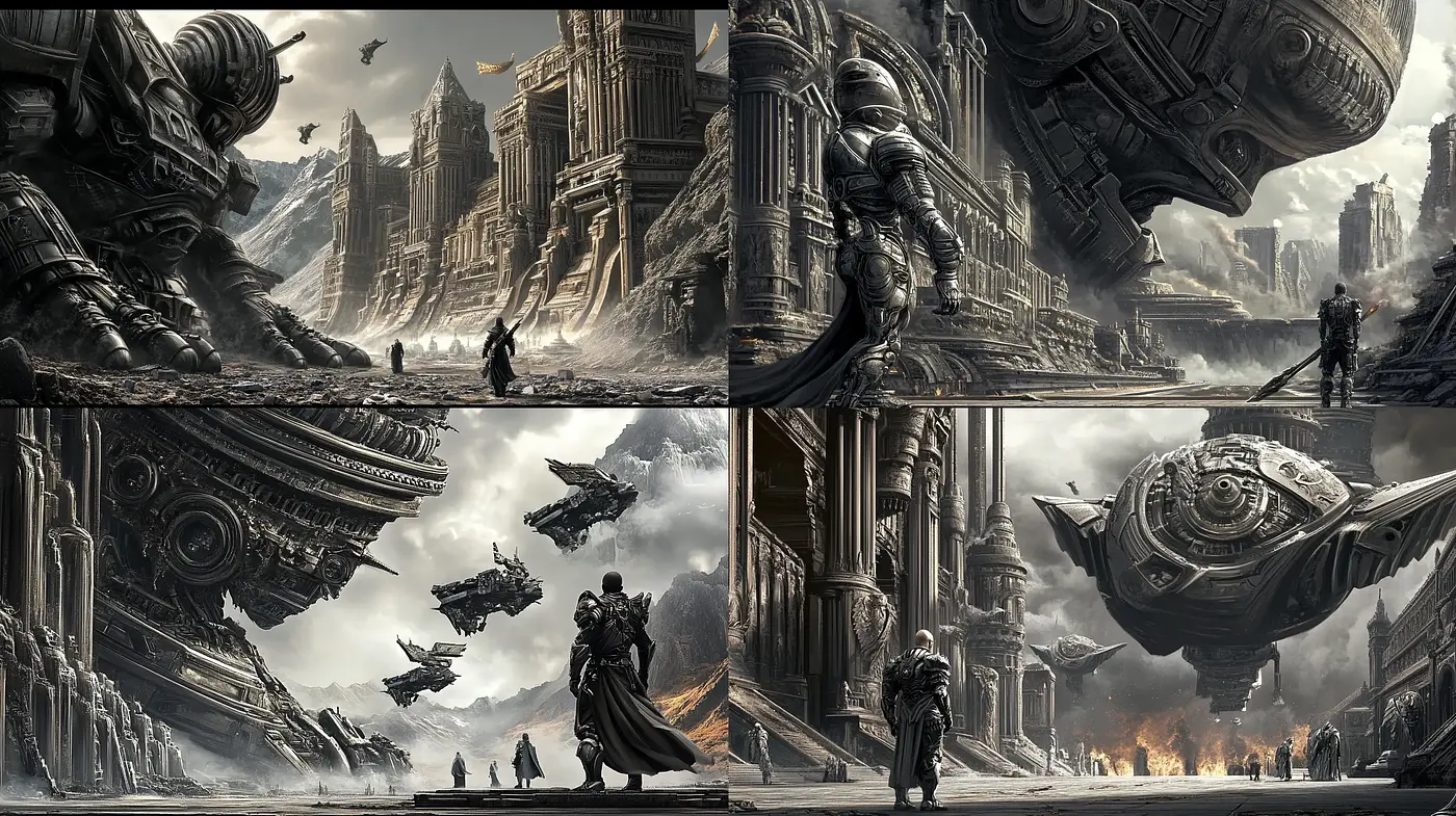 Monochromatic Dystopian Epics in Sepia Tones - Midjourney sref style