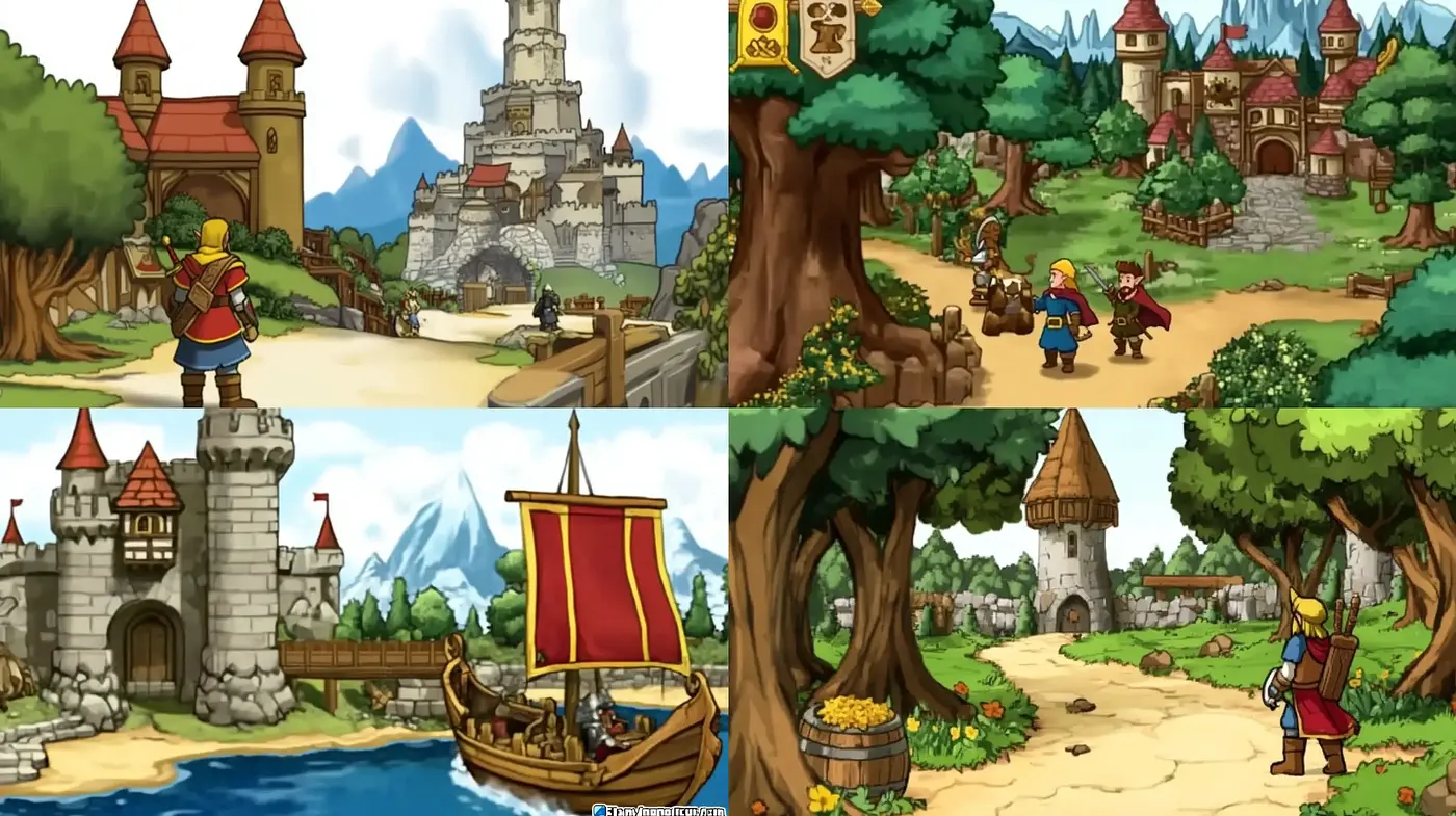 Enchanted Medieval Fantasy Serenity with Vibrant Storybook Illustration - Midjourney sref style