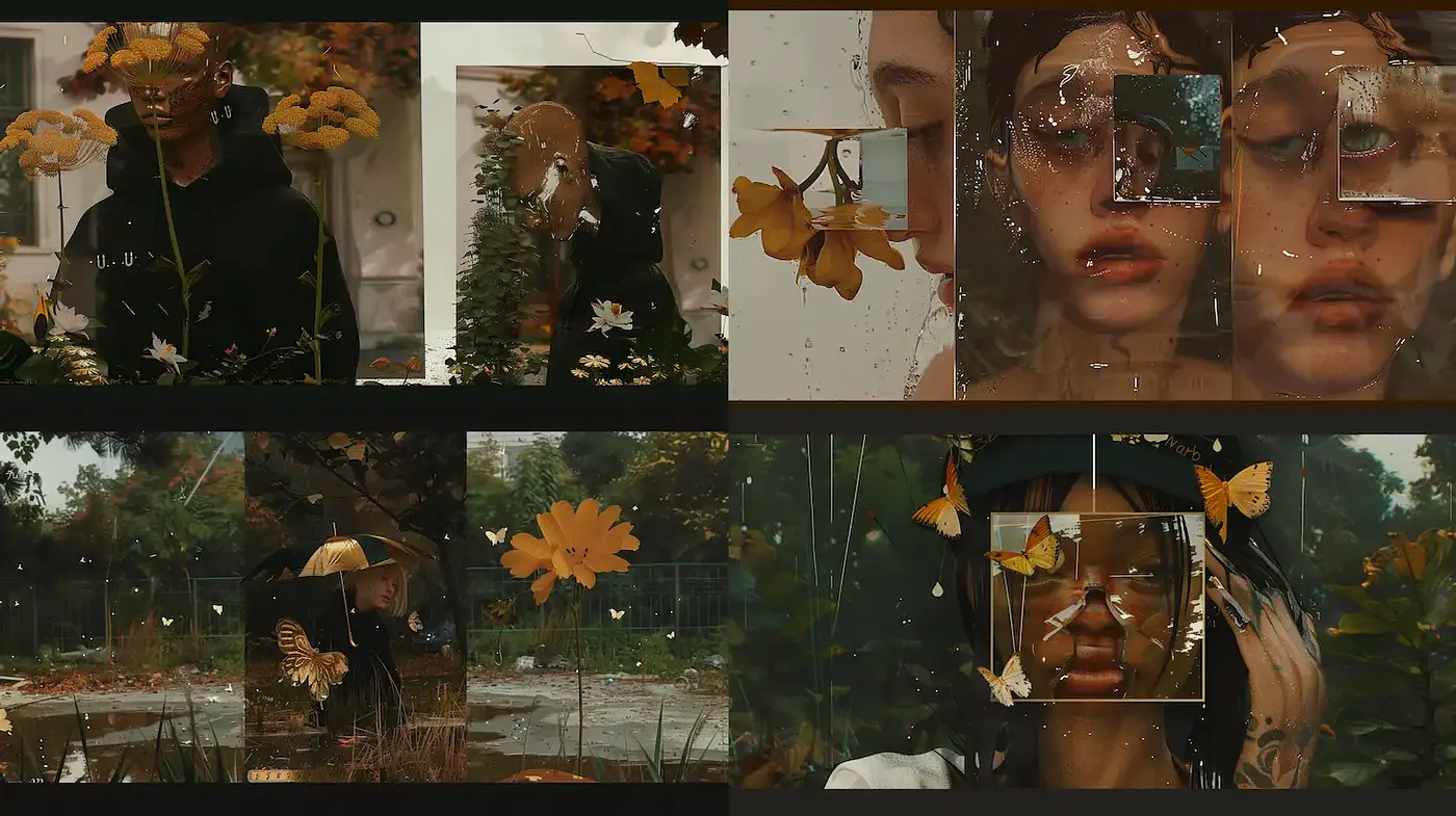 Aesthetic Exploration of Nature's Juxtaposition with Emotive Portraiture - Midjourney sref style