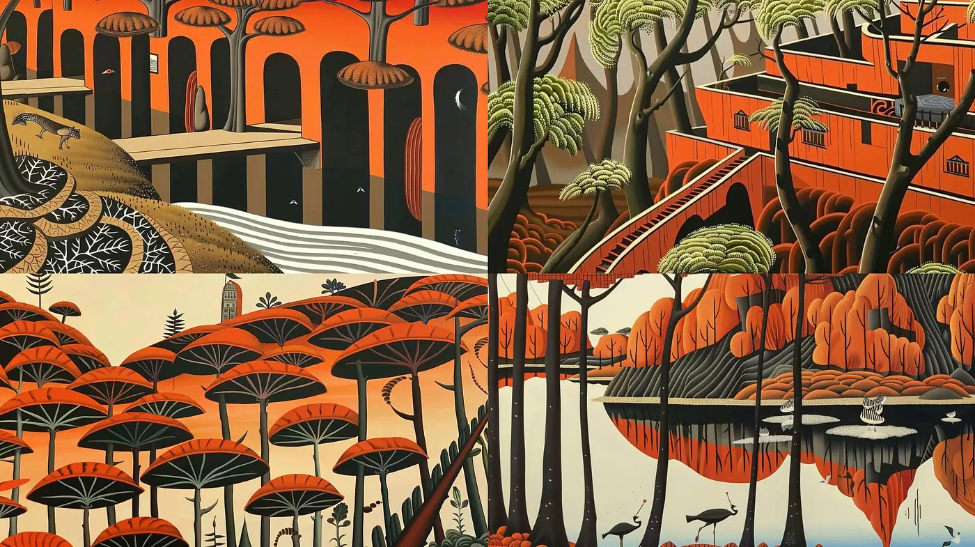 Ethereal Autumnal Ambient with Art Nouveau and Surrealist Fusion - Midjourney sref style