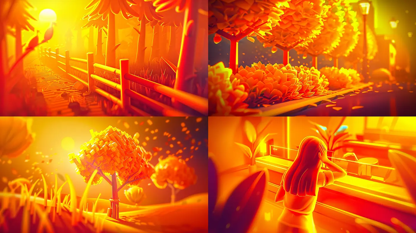 Saturated Sunset Hues: A Warm, Vivid Dreamscape in Digital Artistry - Midjourney sref style