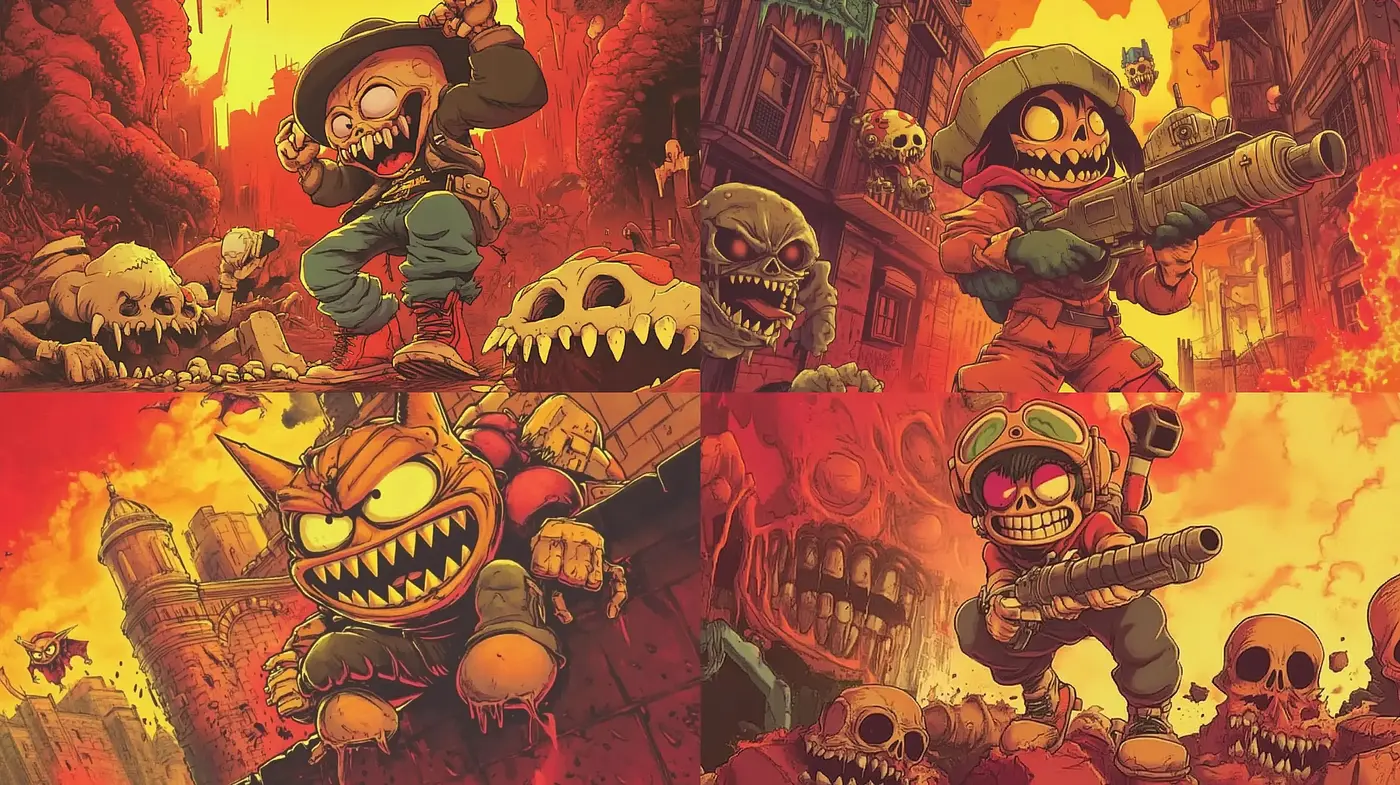 Apocalyptic Harvest: A Fusion of Macabre Whimsy and Fiery Hues - Midjourney sref style