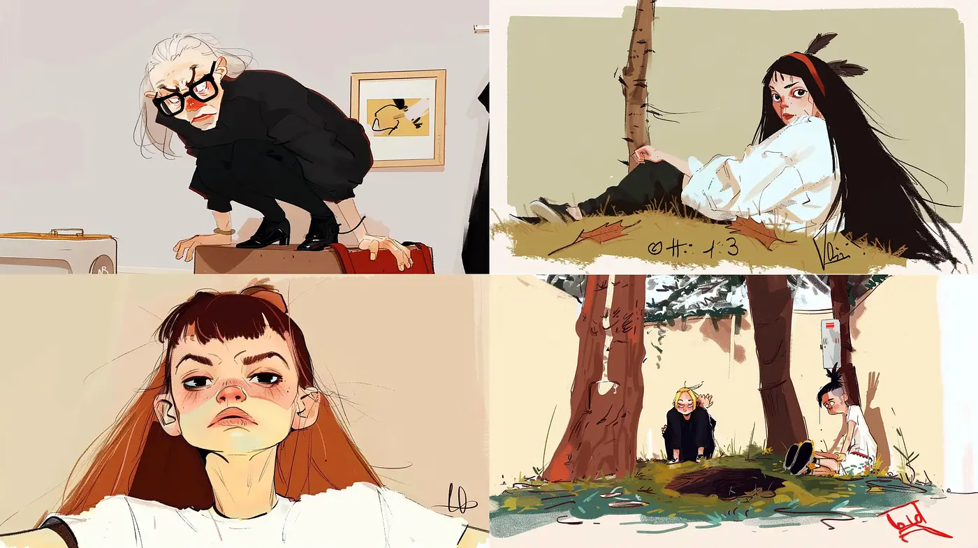 Expressive Brushwork and Earthy Tones in Modern Digital Illustration - Midjourney sref style