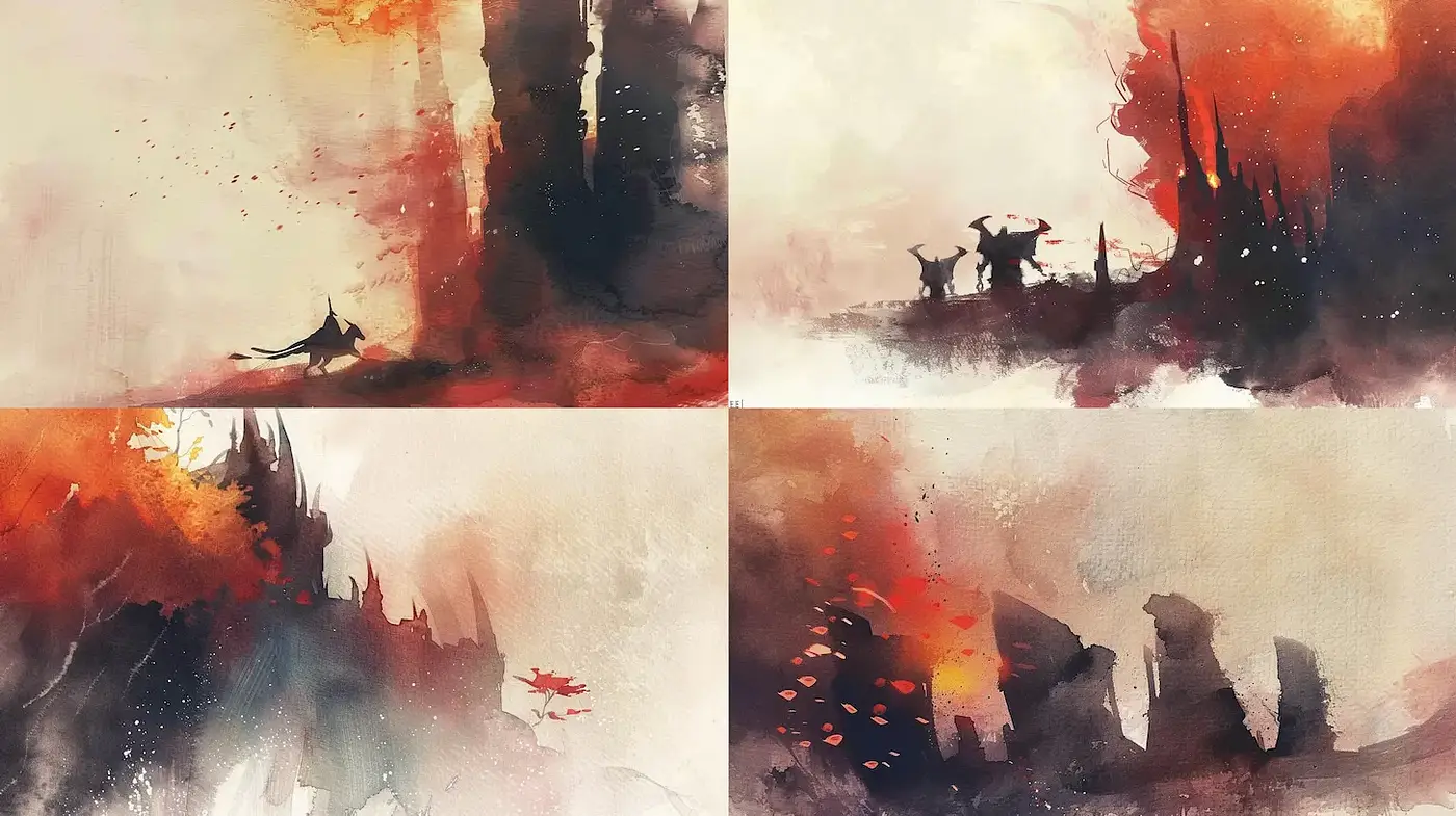 Ethereal Watercolor Landscapes with a Dramatic Flair - Midjourney sref style
