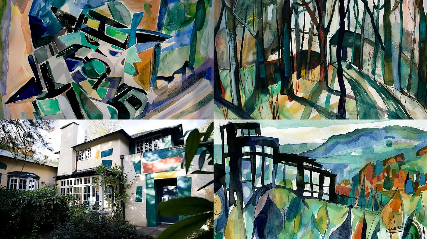 Abstract Geometric Play of Greens and Blues with Expressionist Overtones - Midjourney sref style
