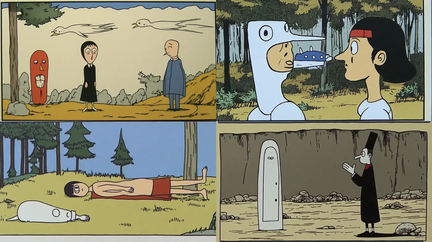 Retro-Modern Cartoon Panorama with a Surreal Touch - Midjourney sref style