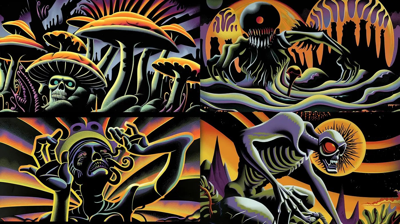 Psychedelic Phantasmagoria: A Luminous Harmony of Fantastical Forms - Midjourney sref style