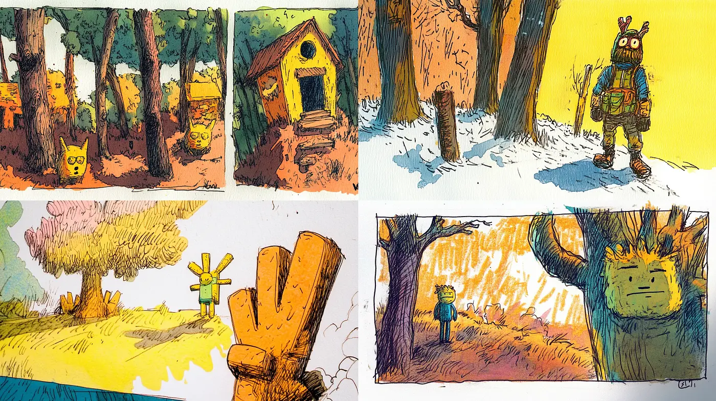 Whimsical Forest Adventure with Stylized Textured Creations - Midjourney sref style
