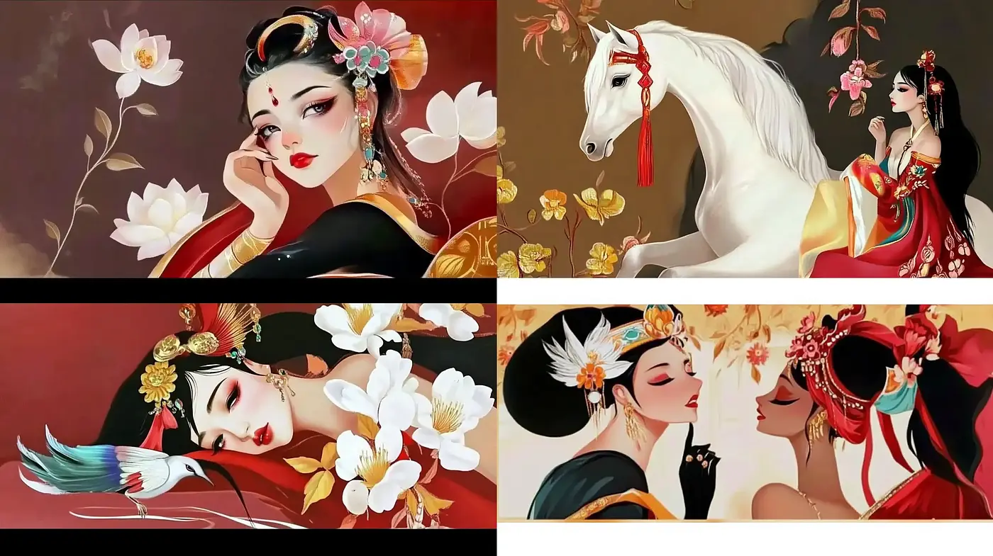 Ethereal Elegance in Florid Hues: A Fusion of Classical Asian Artistry - Midjourney sref style