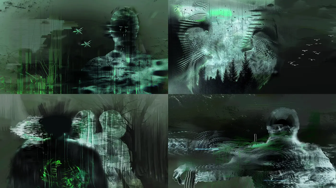 Ethereal Shades of a Glitchy Dreamscape - Midjourney sref style
