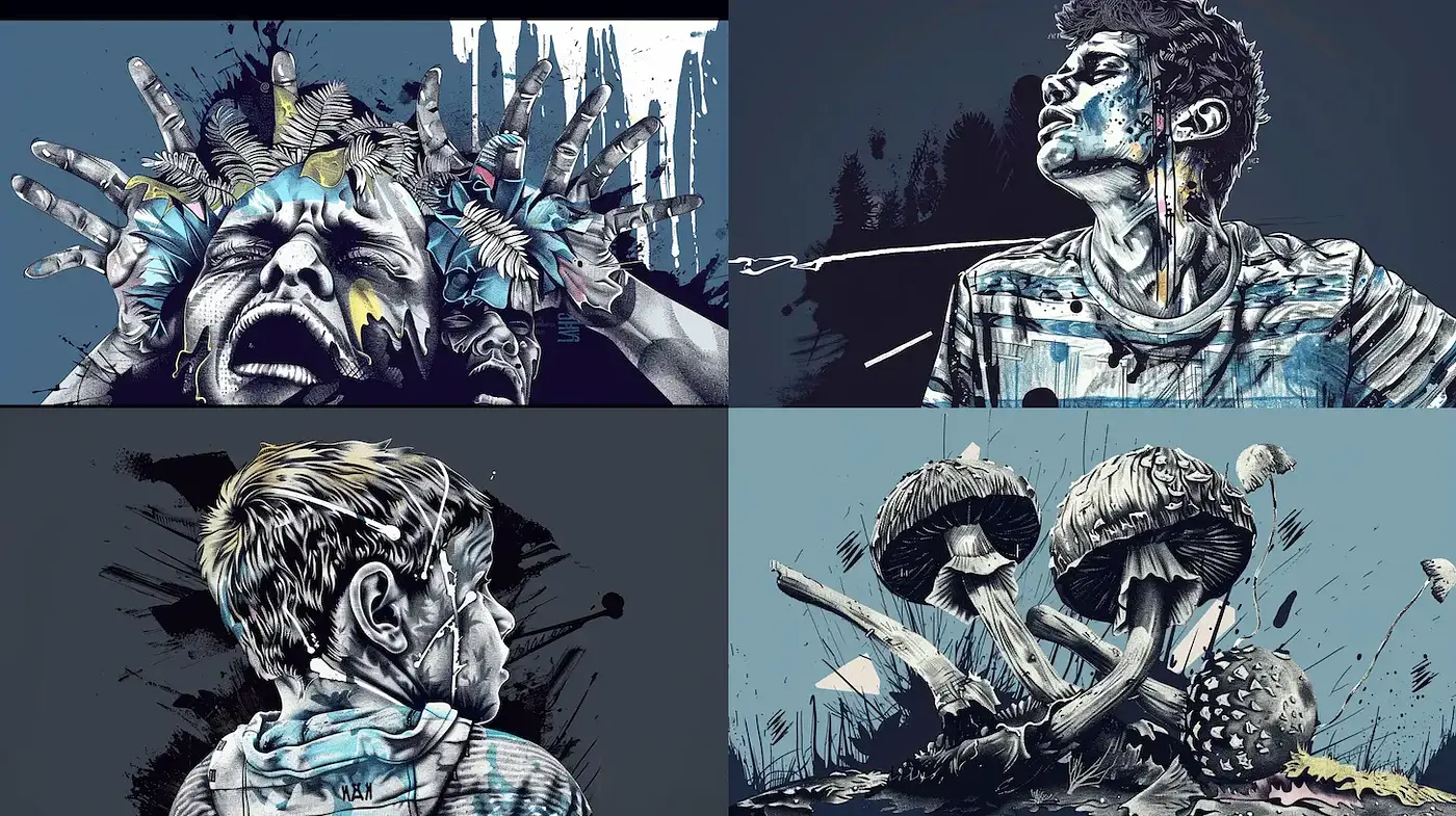 Expressive and Dramatic Illustrations with Surrealistic Undertones - Midjourney sref style