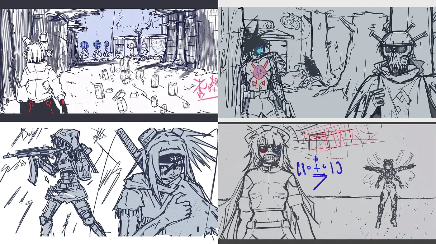 Sketchbook Chronicles: Monochrome Cyberpunk Dreams - Midjourney sref style