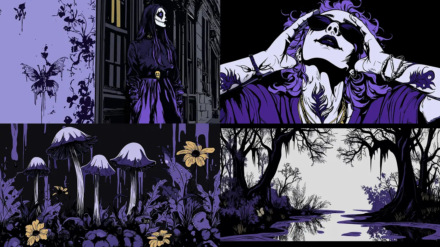 Gothic Elegance with a Mysterious Purple Hue - Midjourney sref style