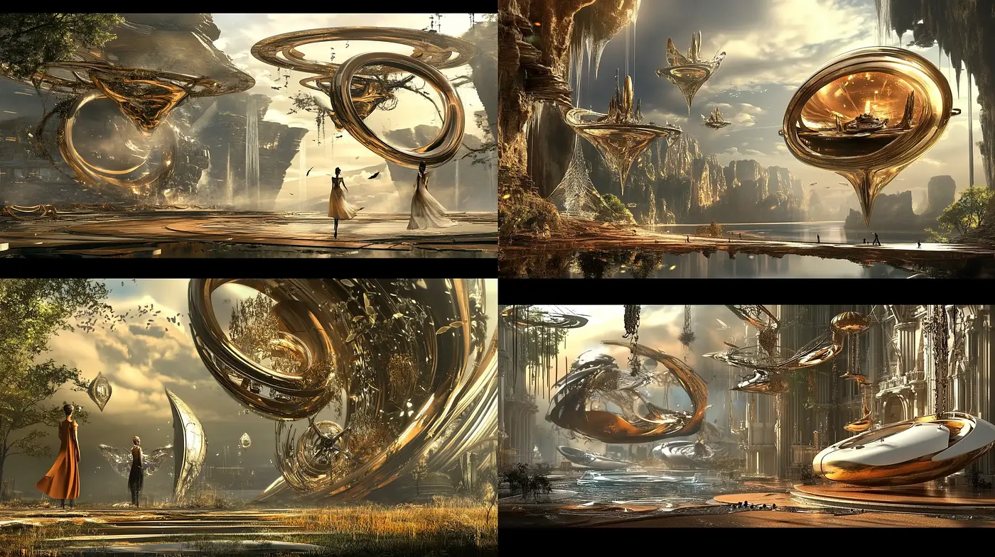 Ethereal Sci-Fi Landscapes with a Golden Hour Glow - Midjourney sref style