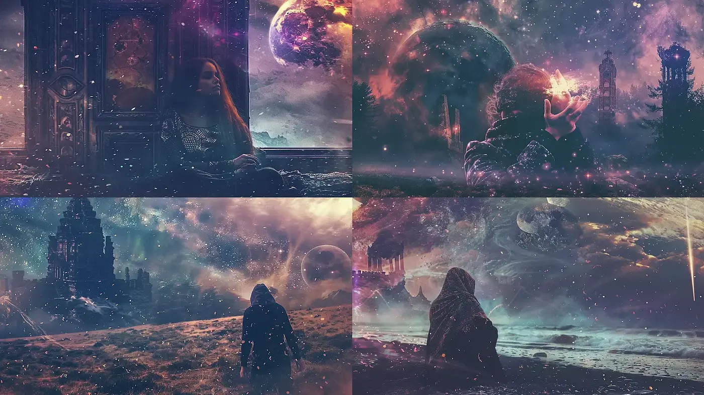 Ethereal Space-Themed Imagery with Mystical Elements and a Dreamlike Quality - Midjourney sref style