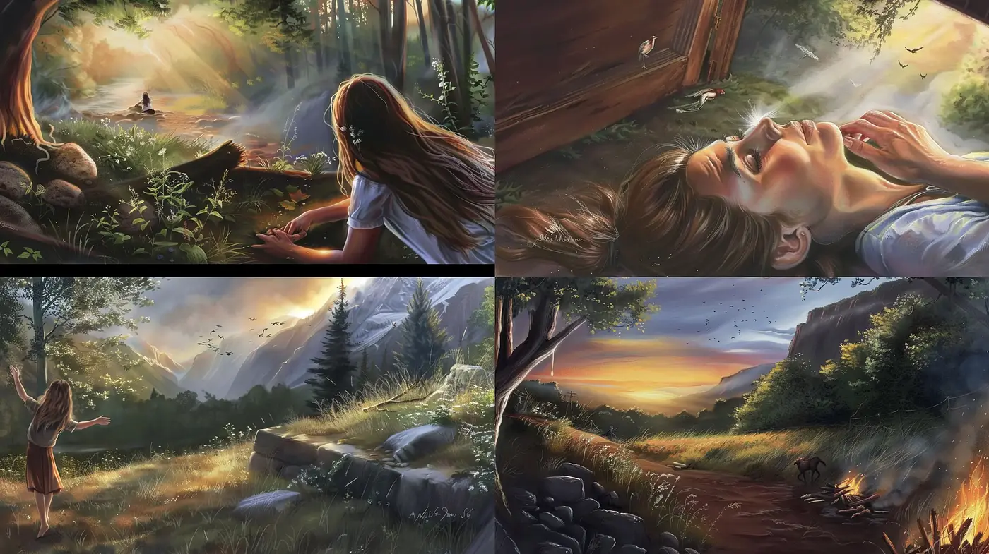 Luminous Ethereal Landscapes and Intimate Moments in Twilight Hues - Midjourney sref style