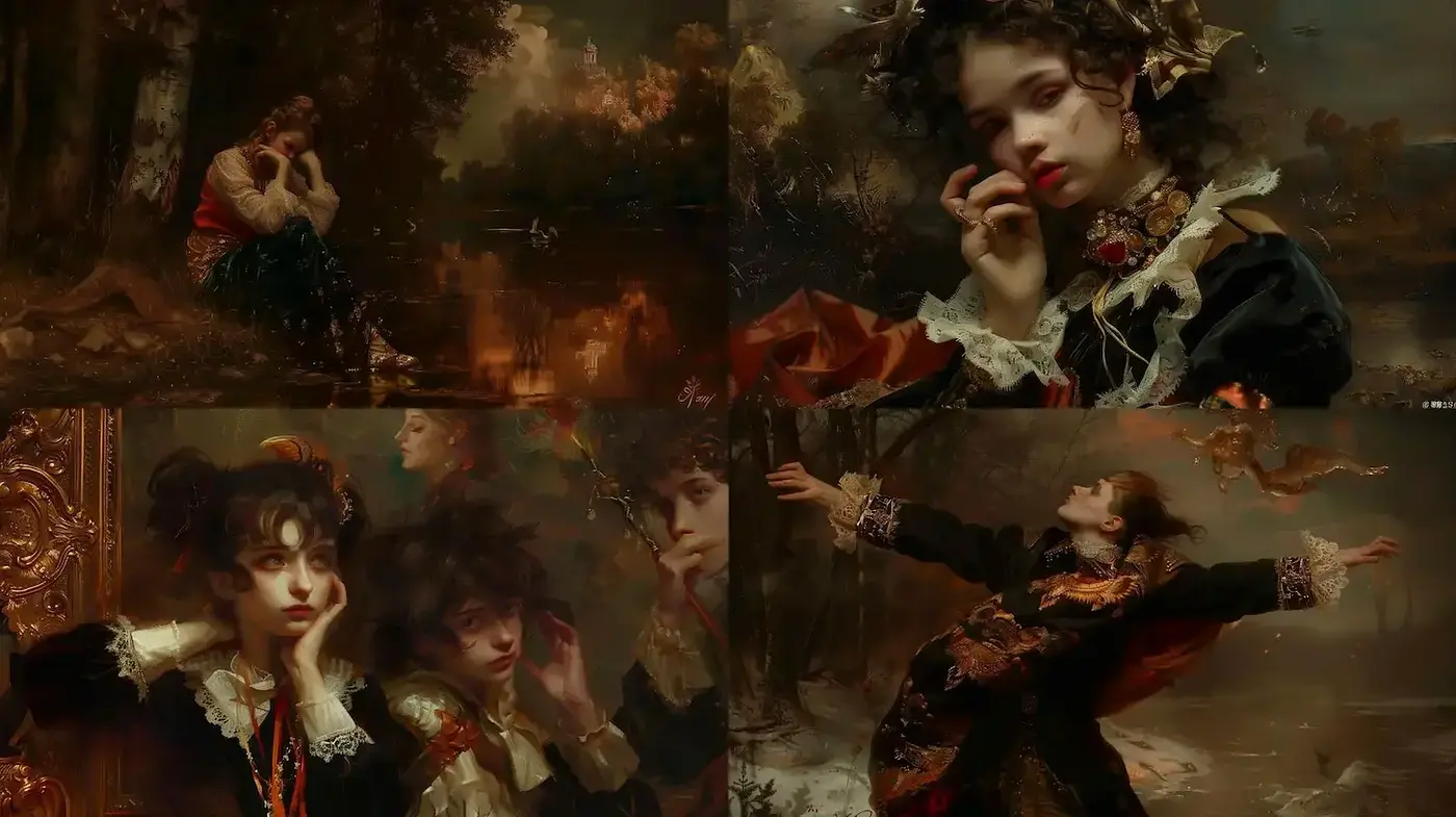 Elegant and Mysterious Vintage Portraiture with a Rich, Artistic Texture - Midjourney sref style