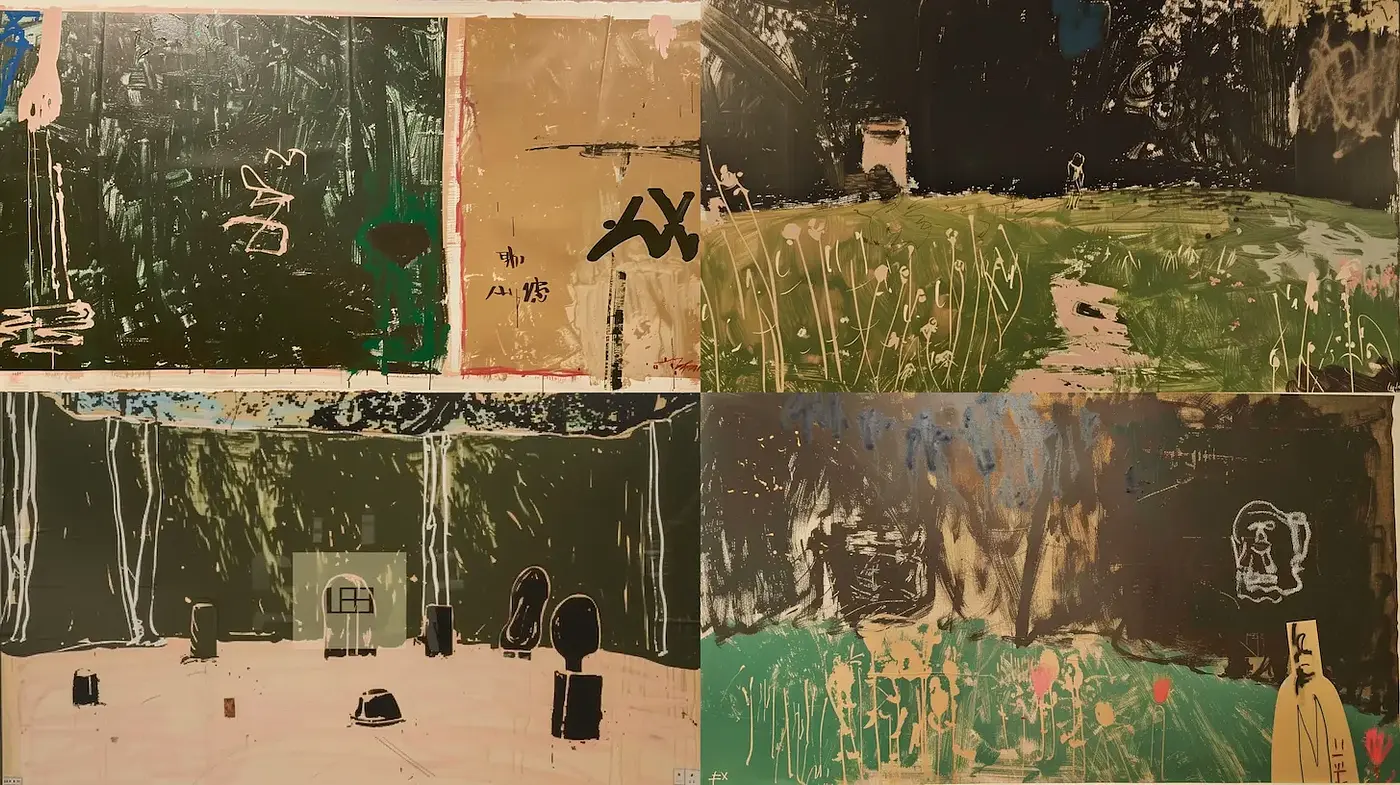 Eclectic and Abstract Landscape with Mixed Media Influence - Midjourney sref style
