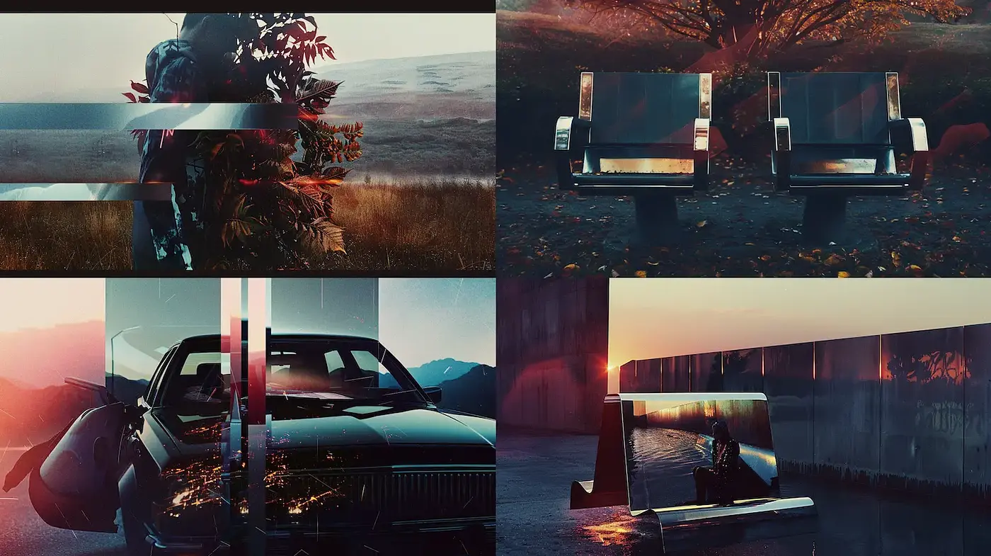 Futuristic yet nostalgic imagery infused with abstract textures - Midjourney sref style