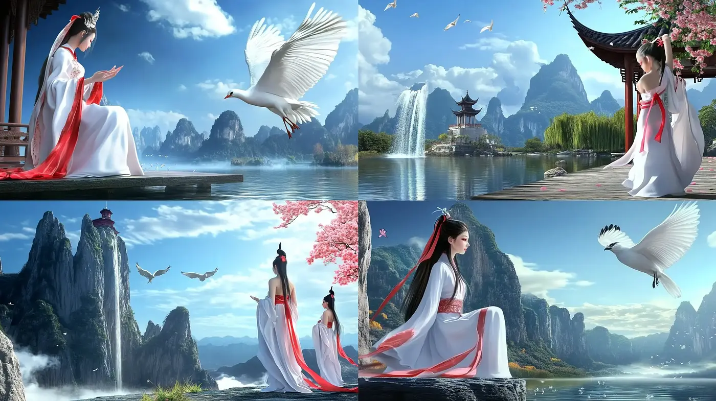 Tranquil Eastern Landscape with Ethereal Elegance - Midjourney sref style