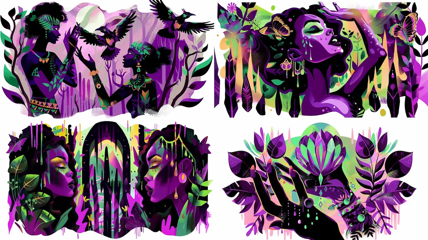 Vibrant and Mystical Illustrations with Organic Elements - Midjourney sref style
