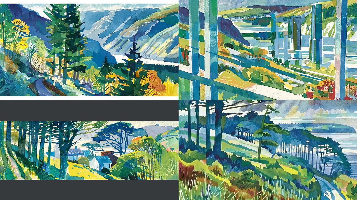 Luminous Landscape Expressionism with a Modernist Touch - Midjourney sref style