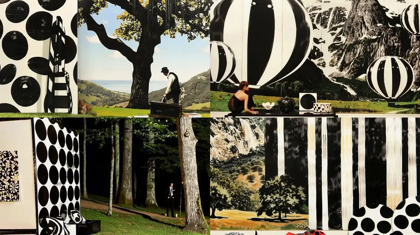 Monochrome Surrealism with Geometric Patterns and Organic Elements - Midjourney sref style